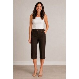 NWT Sharagano Studio Sz 10 Brown Button-Detail Dress Capri Pants Trousers $65